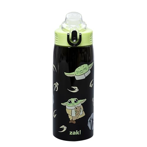 Zak Designs Star Wars Grogu Sage 19oz Leak-Proof Straw Kids Water Bottle | BPA Free, Insulated Stainless Steel, Cupholder Friendly, Dishwasher Safe, Lid Lock, Handle, For School, Home, Travel - color: Grogu, Din Djarin