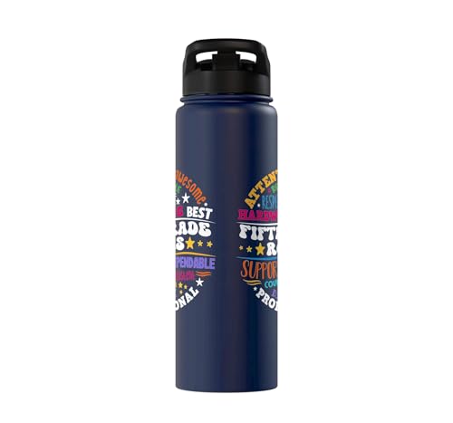 Fifth Grade Rocks Teacher Student - 5th Grade Back to School Stainless Steel Insulated Water Bottle - color: Navy Blue