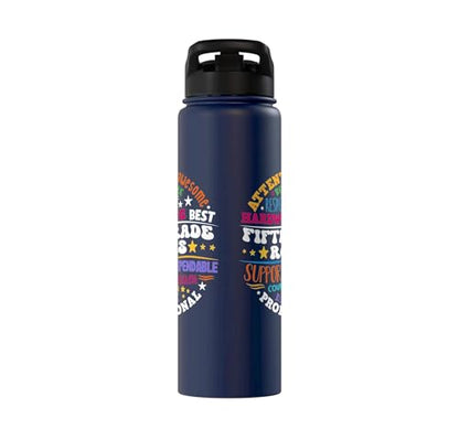 Fifth Grade Rocks Teacher Student - 5th Grade Back to School Stainless Steel Insulated Water Bottle - color: Navy Blue