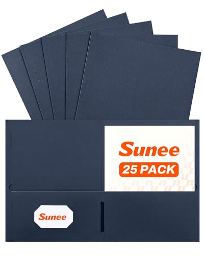 SUNEE Folders with Pockets(25 Pack, Dark Blue), 2 Pocket Folders Fit Letter Size Paper, Paper File Folder for School Office Home Business - color: Dark Blue, style: 25-Pack