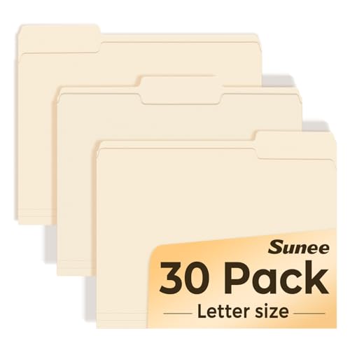 SUNEE File Folders, 30 Pack Manilla Folders 8.5 x 11, 1/3 Cut Tab for Easy Labeling and Organization, Durable Standard Paper for Home, Office, School Filing - color: Manilla