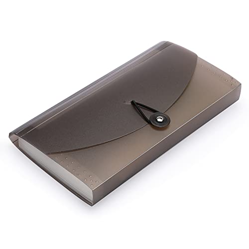 BTSKY Expanding Accordion File 13 Pockets Small Card Ticket Holder Storage Folder Check Bill Plastic Wallet Case (Coffee Translucent) - color: Coffee Translucent