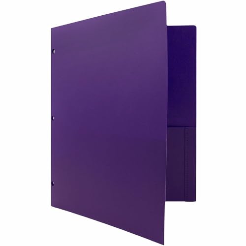 JAM PAPER Heavy Duty Plastic 3 Hole Punch Pocket Folders - Extra Tough School Folders - Purple - 3/Pack - color: Purple, size: 3 Per Pack