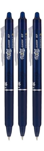 Advantage Gifts Frixion Clicker Retractable Erasable Gel Pens Fine Point (.7mm) Navy Ink 3-pk; Bundle with Plastic Reusable Pouch - color: Navy, size: 1 Count (Pack of 3)