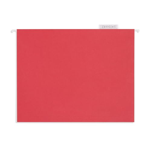25 Blue Summit Supplies Red Hanging File Folders Letter Size – Durable 11pt Paper, Plastic Tabs and Inserts Included, Fits Standard Filing Cabinets and Desktop Organizers - color: Red