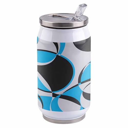 T&H XHome Abstract Circle Art 10oz Stainless Steel Tumbler with Lid & Straw-Double Wall Vacuum Insulated Travel Mug Modern Blue Grey Geometric Water Bottle Coffee Beverage Drinks Cup - size: 10 Ounces