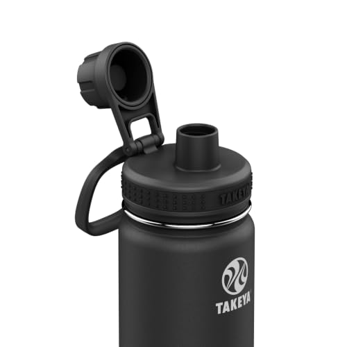Takeya Actives Stainless Steel Water Bottle, Insulated Spout Lid, Keeps Drinks Cold 24 Hrs, Leakproof, Durable, Dishwasher Safe, Ideal for Gym, Travel, Fits Most Cup Holders, 22 oz/Onyx - color: Onyx, size: 22 Ounces
