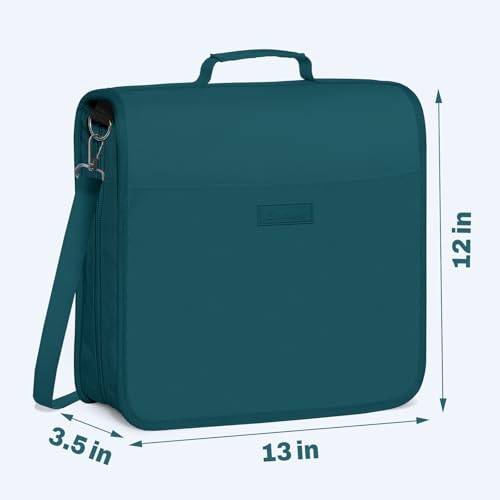 SUNEE Zipper Binder 3 Ring, 3 Inch O-Ring with Handle and Shoulder Strap, 600-Sheet Capacity, 5-Tab Expanding File Folder, Multi-Pockets for Middle School Organizer Binder with Zipper, Dark Teal-Green - color: Dark Teal-green