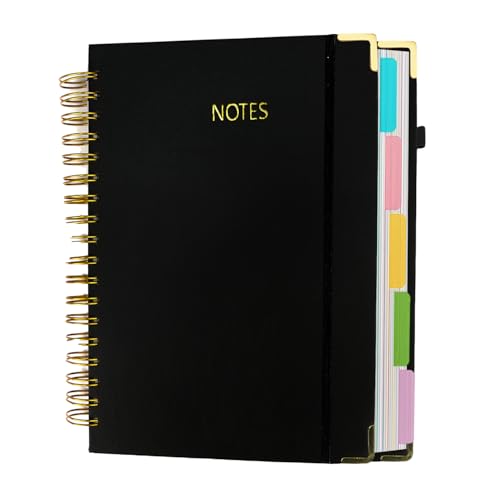 Layway 5 Subject College Ruled Notebook, Hardcover Spiral with Removable Dividers - 8x10 Inch 300 Pages No Bleed Paper for School, College, Work, Students (Black)