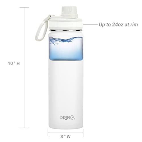 DRINCO Stainless Steel Water Bottle Spout Lid Vacuum Insulated Double Wall Water Bottle Wide Mouth (40oz 32oz 22oz 18oz 14oz) Leak Proof Keeps Cold or Hot (22 oz, 22oz Artic White) - color: 22oz Artic White, size: 22 Ounces