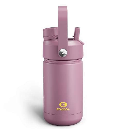 Kids Insulated Water Bottle with Straw - 12oz Stainless Steel Water Bottle with Dual Spouts, Leak-Proof, BPA-Free, Double Wall Vacuum Keeps Cold for 24 Hours for Sports, School (Mountbatten Pink) - color: Mountbatten Pink, size: 12 Ounces