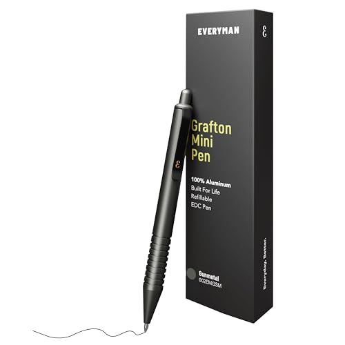 Everyman Grafton Gunmetal Mini Click Refillable 0.7mm Gel Pen | Compact Aluminum Pen with Deep Grooved Grip for Smooth Writing | Pocket EDC Ink Pen for Office, Travel, Journaling & Daily Use - color: Gunmetal, style: Mini Click