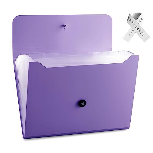 Expanding File Folder File Organizer with 13 Pockets Accordion Filing Folder Aesthetic Paper Organizer for Work, School, Home, Office, Deep Purple - color: 1pcs-deeppurple
