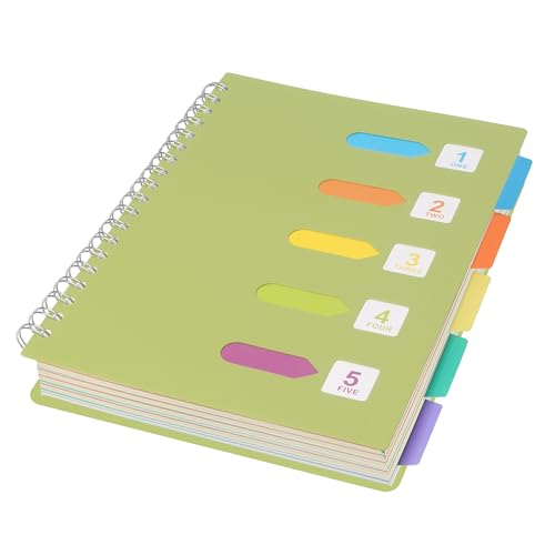 5 Subject Notebook College Ruled Spiral Notebook 7x10 Inch Hardcover Notebook with Divider Tabs 240 Pages Small Notebook for Work B5 Spiral Notebook College Ruled Notebook for Note Taking School,Green - color: Green