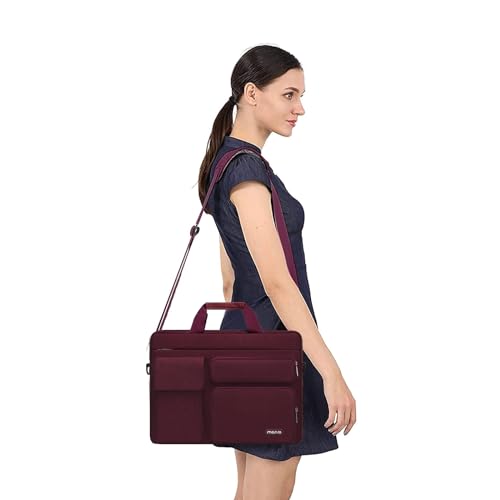 MOSISO Laptop Shoulder Bag 15.6 inch, 15-15.6 inch Computer Bag | Compatible with MacBook Pro 16 inch, HP, Dell, Lenovo with 2 Raised&1 Flapover&1 Horizontal Pocket&Handle&Belt, Wine Red - color: Wine Red, size: 16 inch