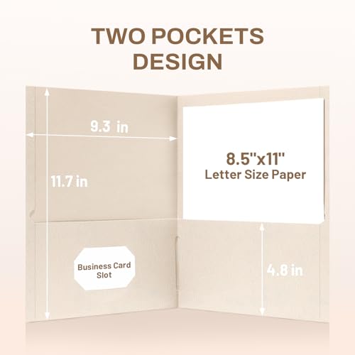 SUNEE Folders with Pockets (25 Pack, Warm Beige), 2 Pocket Folders Fit Letter Size, Paper File Folder for School Office Home Business, Textured Paper - color: Warm Beige, style: 25-Pack