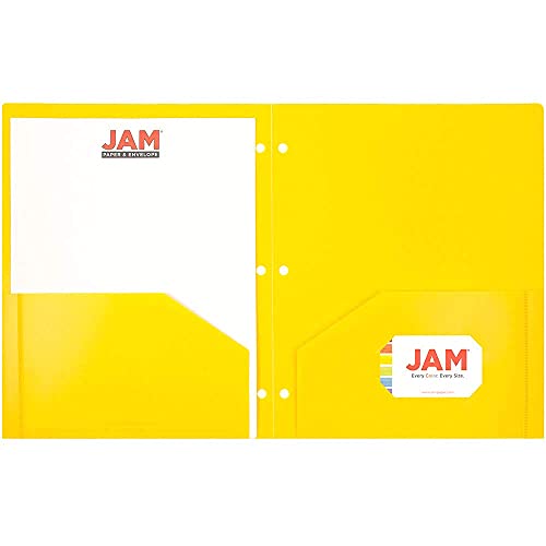 JAM PAPER Heavy Duty Plastic 3 Hole Punch Pocket Folders - Extra Tough School Folders - Yellow - 6/Pack - color: Yellow, size: 6 Per Pack