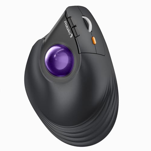 ProtoArc Vertical Wireless Trackball Mouse, EM05 NL Bluetooth Ergonomic Rollerball Mouse Rechargeable Computer Laptop Thumb Mice, 3 Device Connection, Compatible with iPad, Mac, Windows, PC-Purple - color: Purple