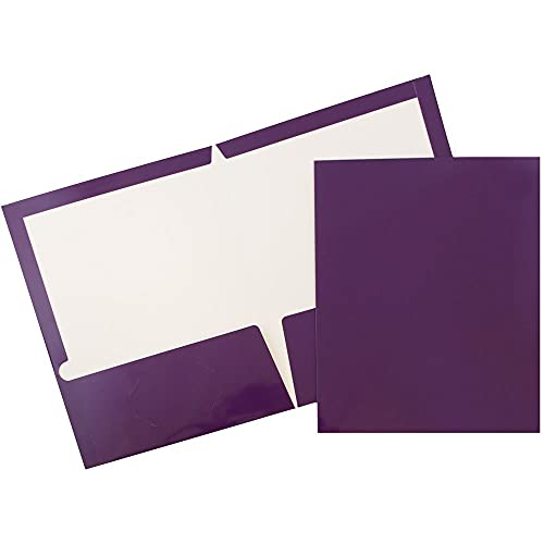 JAM PAPER Laminated Two Pocket Glossy School Folders - Letter Size - High Gloss Purple - 6/Pack - color: Purple, size: Pack of 6 Folders
