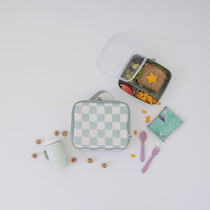 Tiny Twinkle Insulated Lunch Box for Girls and Boys | Durable and Reusable for School & Travel | Ages 3 and Up | Waterproof and Easy to Clean | PFAs and BPA Free（Sage Checkers） - color: Sage Checkers