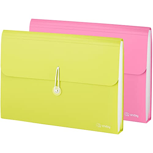 Accordian File Organizer, 7 Pocket Expanding File & Cover Folder with Labels, Plastic Portable Desktop Supplies Letter A4 Paper in Green and Pink (2 Pack) – by Enday - color: Pink - Yellow, style: 7 Pocket