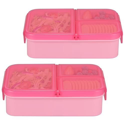 HWONMTE 2 Pack Bento Lunch Snack Boxes Set for Kids Reusable Food Containers Removable Dividers for Toddler Girls Boys Teens to School,Travel (2 Pack Pink) - color: 2 Pack Pink