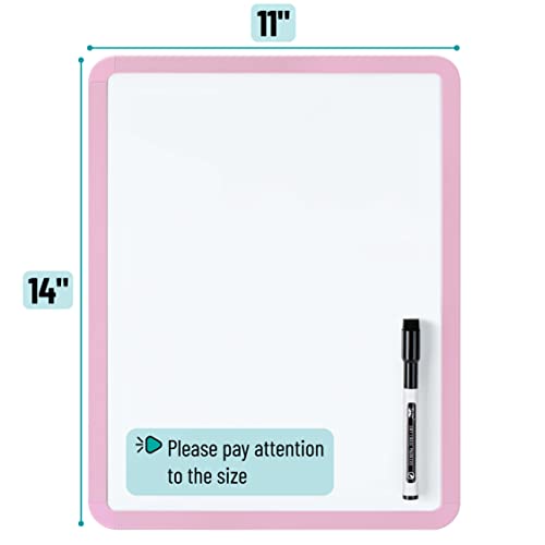 Mr. Pen- Dry Erase Board, 14” x 11” with a Black Dry Erase Marker | Pink Frame, Small Mini White Board for Students, Fridge, Wall, Locker, Includes Double Sided Tapes - color: Pink