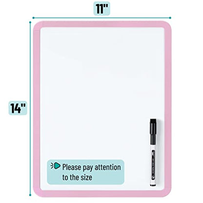 Mr. Pen- Dry Erase Board, 14” x 11” with a Black Dry Erase Marker | Pink Frame, Small Mini White Board for Students, Fridge, Wall, Locker, Includes Double Sided Tapes - color: Pink