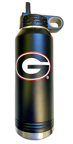 University of Georgia Bulldogs 32oz Stainless Steel Double Walled Black Beverage Bottle with Flip Straw Spout - College Gear for Playoff Season – For Office, Home or Auto – Show your Bulldog Pride - style: Georgia / Black