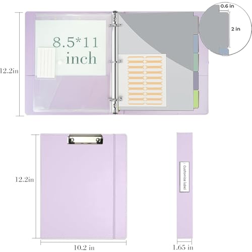 3 Ring Binder, 1 Inch Leather Binders with Clipboards, 5-Tabs Pockets Dividers, 18 Divider Stikers, Plastic Folder, Pen Holder, Three Ring Binder with Pen Holder(Purple, Letter Size) - color: Purple, size: 1in（Letter Size）