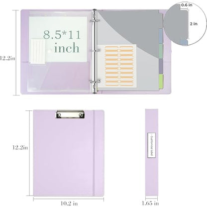 3 Ring Binder, 1 Inch Leather Binders with Clipboards, 5-Tabs Pockets Dividers, 18 Divider Stikers, Plastic Folder, Pen Holder, Three Ring Binder with Pen Holder(Purple, Letter Size) - color: Purple, size: 1in（Letter Size）