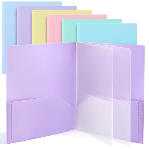 Colarr 6 Pcs Plastic Multi Pocket Folders Bulk Heavy Duty Folders, Paper Document Project Organizer for Back to School, School Supplies, Classroom, Office Home(6 Pockets,Pastel Colors) - color: Pastel Colors, style: 6 Pockets