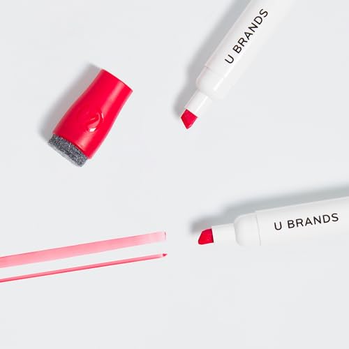 U Brands 파인 팁 드라이 지우개 마커, 끌 팁이 있는 화이트보드 마커, 적은 냄새, 레드, 12개 세트 - color: 레드