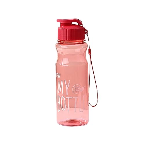 FlekmanArt 1 Pieces Plastic Water Bottles for Adults Bulk 17 oz Sport Drink Bottles with Handle Strap Lightweight Leakproof Drink Flip Top Cups for Party Outdoor (Bright Color,Bright Style) - color: Red