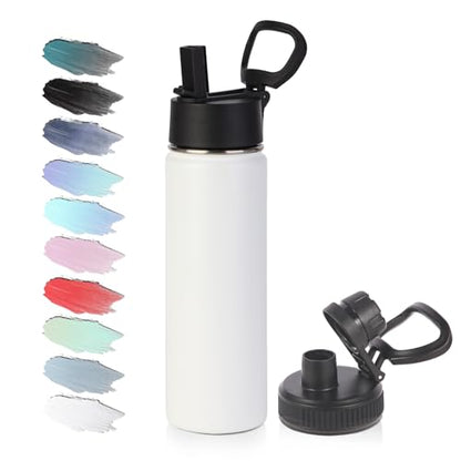 Volhoply 20oz Insulated Stainless Steel Water Bottle with Straw Lid, Kids Wide Mouth Double Wall Vacuum Cups with Handle,Reusable Outdoor Sports Metal Bottles,Travel Flask Keep Cold&Hot(White,1) - color: White