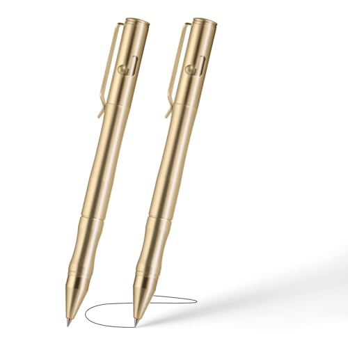 Origin-Joy Brass Bolt Action Pen Set, Heavy Duty EDC Copper Metal Tactile Turn Pen With Gel Ink Refills (Natural Brass) - color: Natural Brass
