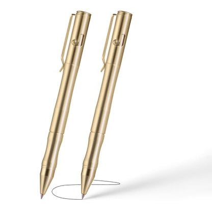 Origin-Joy Brass Bolt Action Pen Set, Heavy Duty EDC Copper Metal Tactile Turn Pen With Gel Ink Refills (Natural Brass) - color: Natural Brass
