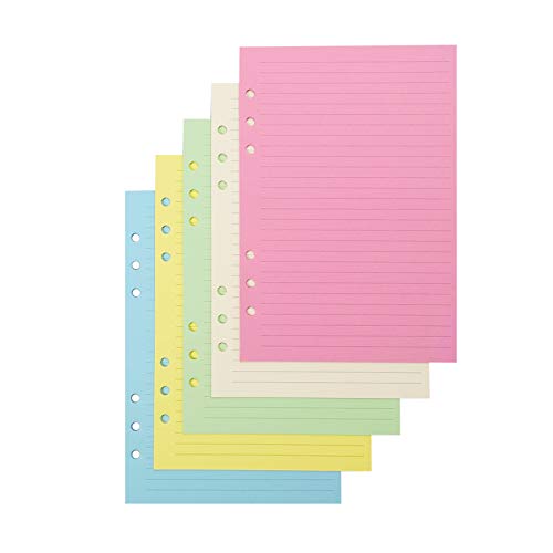 Chris.W Colorful 6-Hole Ruled Refills Inserts for A5 Size Organizer Binder, 5-Color Loose Leaf Planner Filler Paper, 100 Sheets/200 Pages, Lined(8.27" x 5.59") - size: A5(8.27"x5.59")