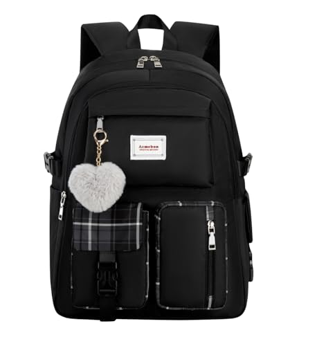 Acmebon Girl Roomy Fashion Laptop Backpack Set Casual Daypack Set for Women Black - color: Black