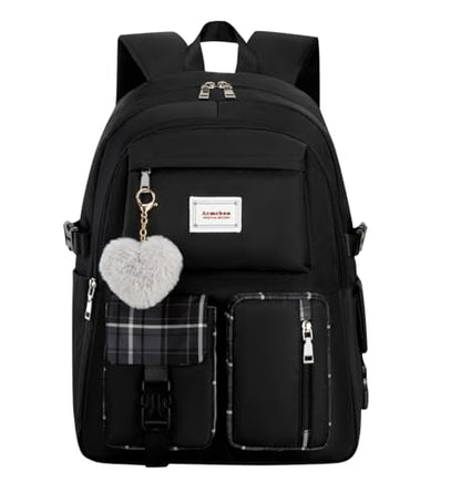 Acmebon Girl Roomy Fashion Laptop Backpack Set Casual Daypack Set for Women Black - color: Black