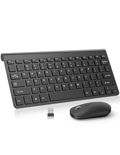 Compact Wireless Keyboard & Mouse Combo,Mini Portable Travel Keyboard and Silent Mouse Set, Noise-Free Keys, USB Receiver, Adjustable 2400 DPI, Small Size for Computer, Laptop, PC, Windows – Black - color: Black