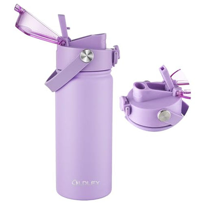OLDLEY 18oz Insulated Water Bottle with 2-in-1 Straw & Chug Lid, Leakproof Stainless Steel Bottle, Cup Holder Friendly Vacuum Water Bottle for Travel, and School,Purple - color: Purple