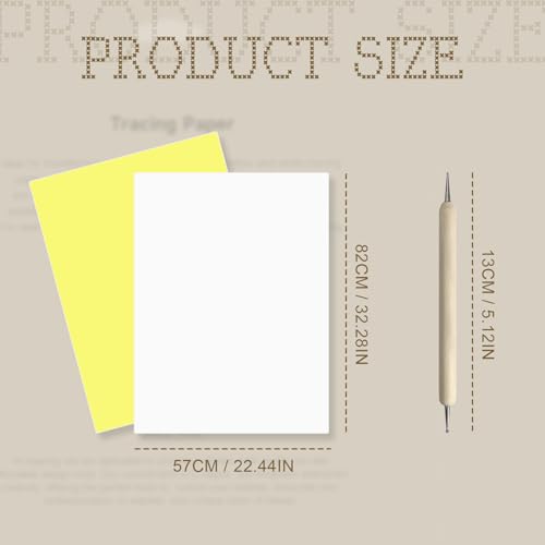 Tracing Paper for Sewing, Dressmakers Tracing Paper Large Size 32" x 22" (82x57cm) for Fashion Design and Embroidery, Yellow and White - Includes 1 Embossing Needle Painting Tool