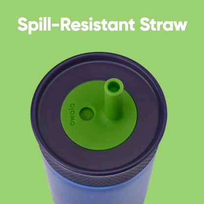 Owala Kids BPA-Free Plastic Tumbler with Spill Resistant Flexible Straw, Easy to Clean, Kids Water Bottle, Great for Travel, Dishwasher Safe, 15 Oz, Navy and Blue (Home Base) - color: Home Base, size: 15 Ounces