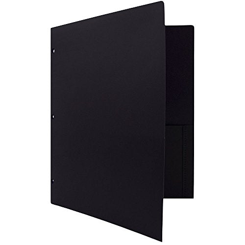 JAM PAPER Heavy Duty Plastic 3 Hole Punch Pocket Folders - Extra Tough School Folders - Black - 6/Pack - color: Black, size: 6 Per Pack