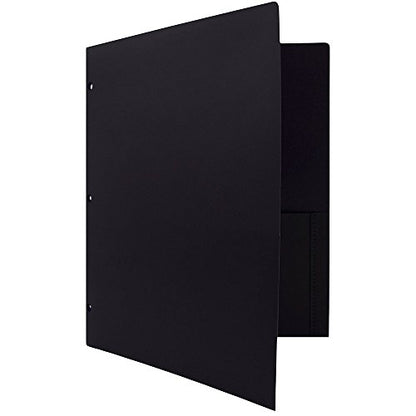 JAM PAPER Heavy Duty Plastic 3 Hole Punch Pocket Folders - Extra Tough School Folders - Black - 6/Pack - color: Black, size: 6 Per Pack