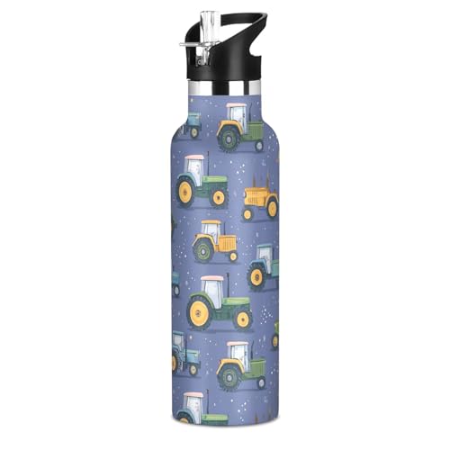 Kids Sport Water Bottle Farm Tractors Print 20 oz Stainless Steel Cup Insulated Water Flask Travel Mug for Gym Travel School - color: Farm Tractors