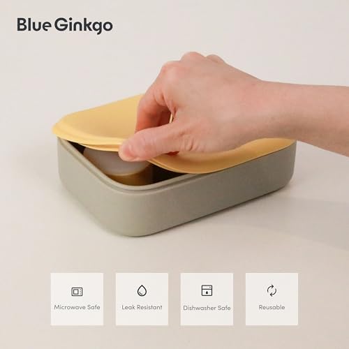 BLUE GINKGO Bento-Style Silicone Lunch Box Set, Grey Made in Korea | Leak-Resistant. Microwave Safe. Dishwasher Safe. - color: Gray