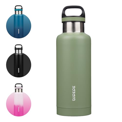 BJPKPK Insulated Water Bottle 32OZ Stainless Steel Water Bottle with Handle Double Walls Vacuum Insulated BPA Free Flask,Forest Green - color: Forest Green, size: 32 Ounces