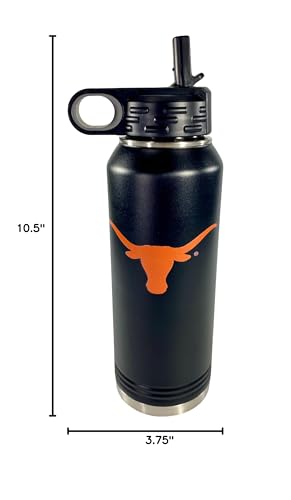 University of Texas at Austin 32oz Stainless Steel Double Walled Black Beverage Bottle with Flip Straw Spout - College Gear for Playoff Season – For Office, Home or Auto – Show your Longhorn Pride - style: Texas / Black